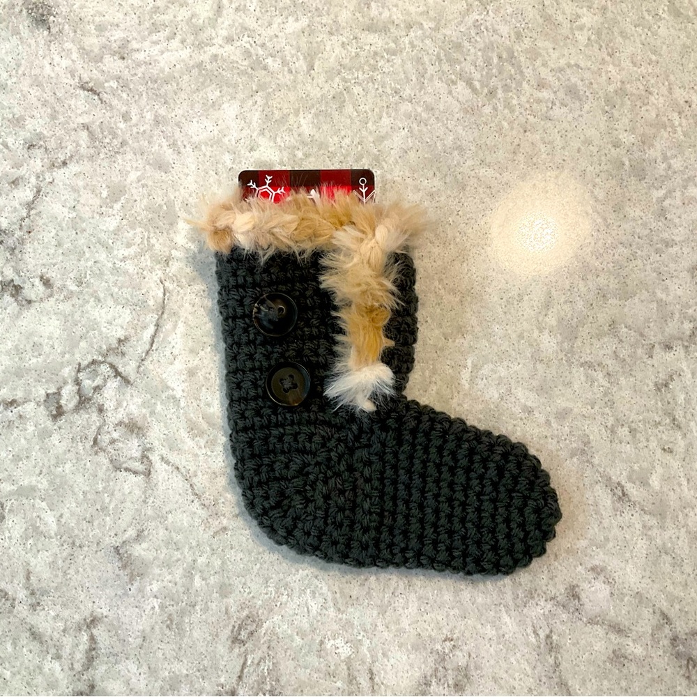 Crocheted Grey Winter Boot Gift Card Holder